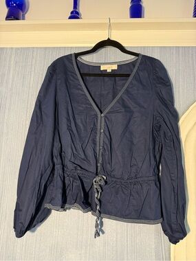 LOFT Navy denim Contrast-Stitch Blouse (L)